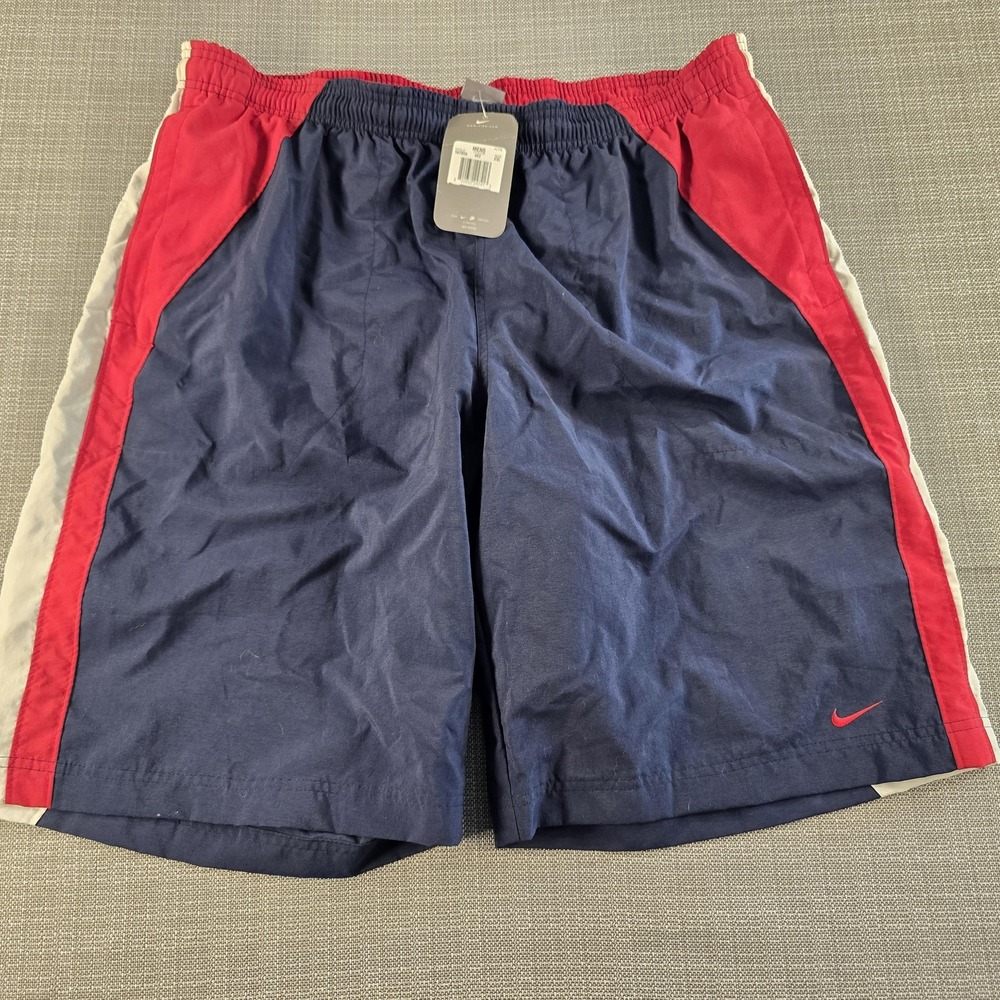 Vintage Nike Shorts Mens 2XL Navy Red White Mesh Lined Drawstring Colorblock 00s